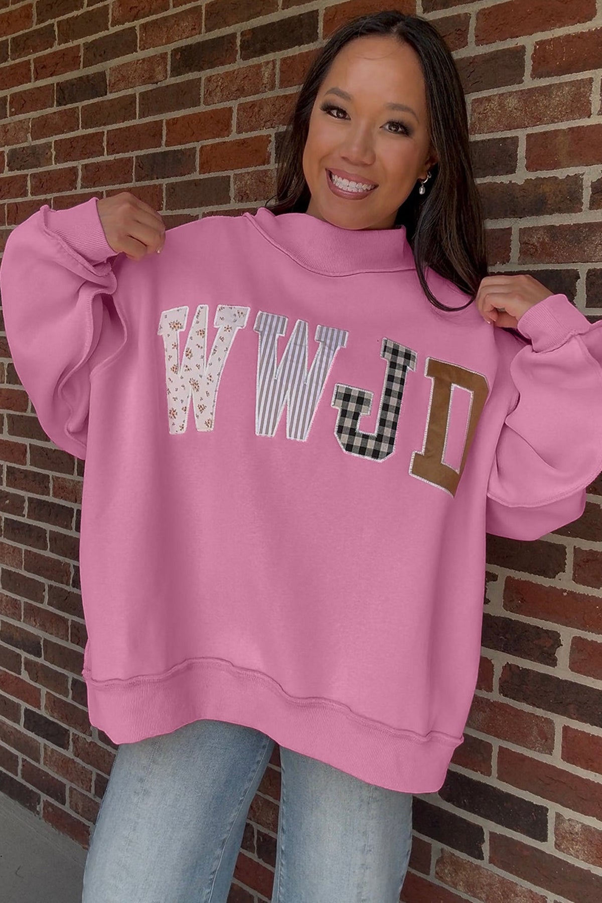 Faith in Every Stitch WWJD patchwork sweatshirt
