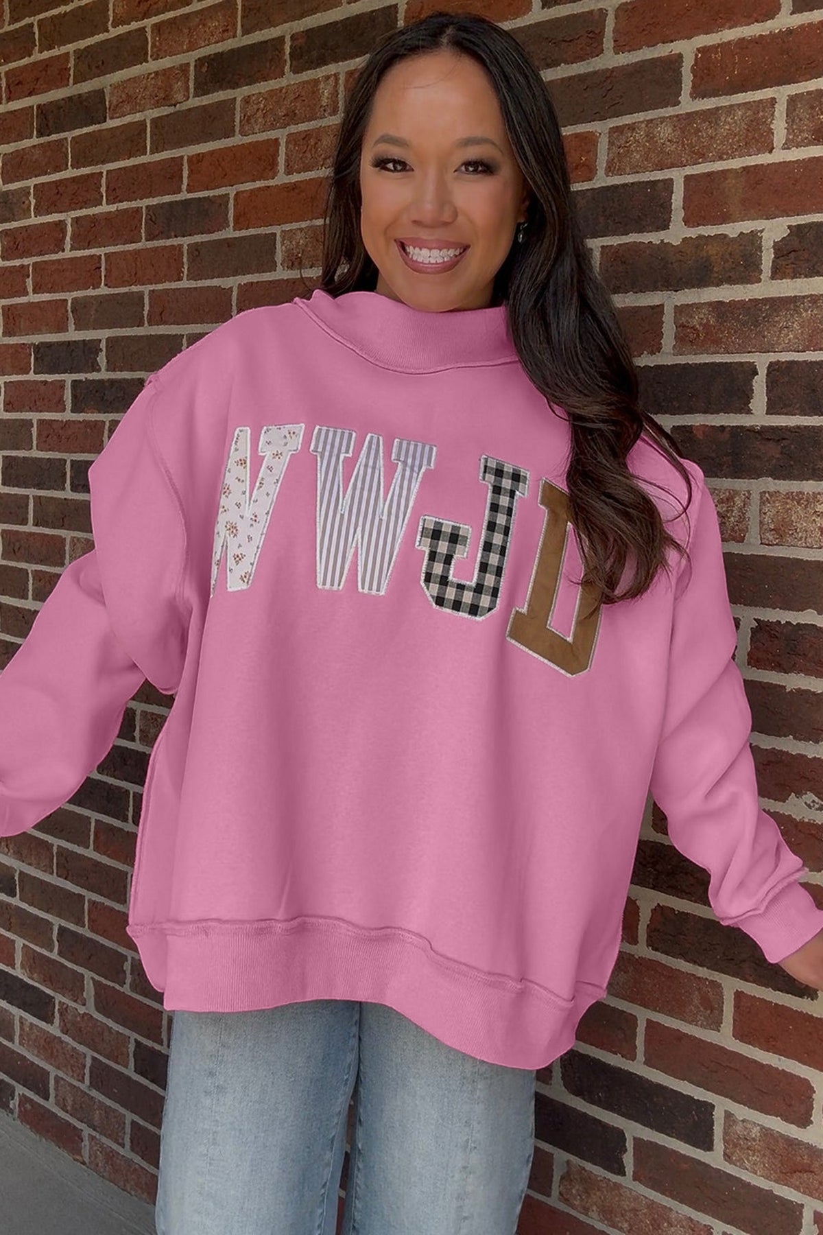 Faith in Every Stitch WWJD patchwork sweatshirt