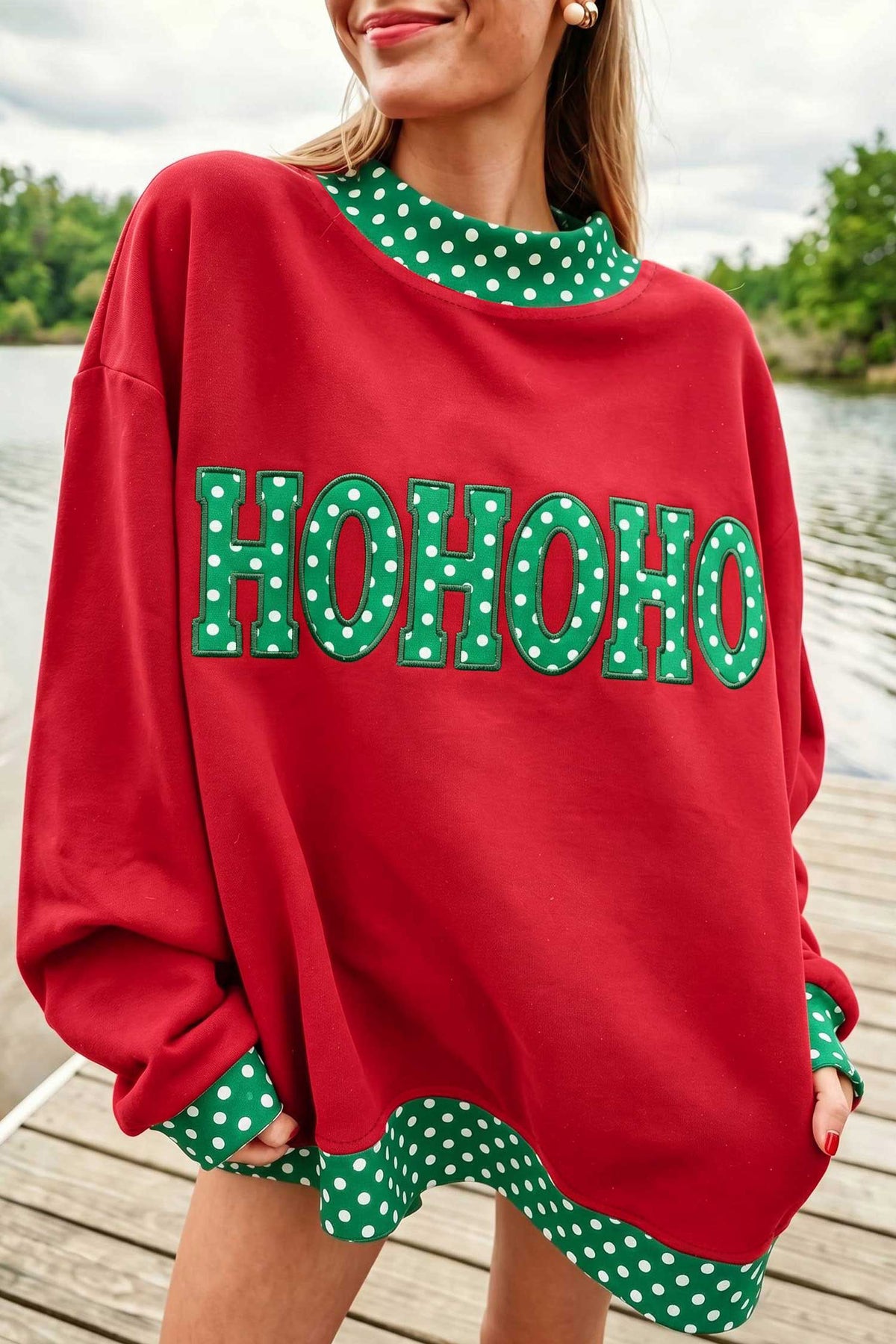 Ho Ho Ho Christmas polka dot oversized pullover