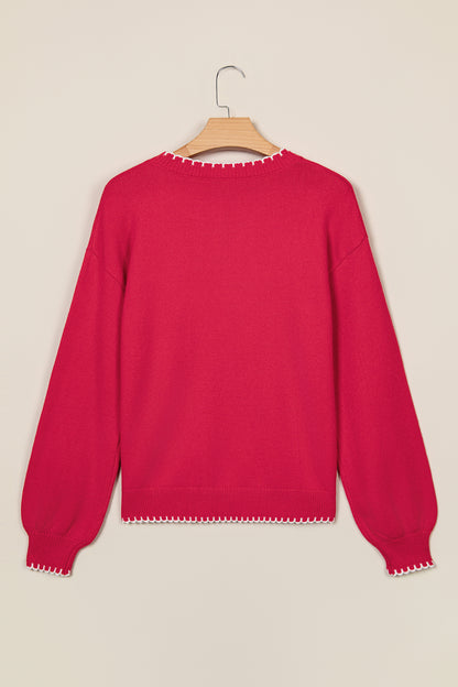 Merry and Bright plaid ribbon Christmas tree knit sweater