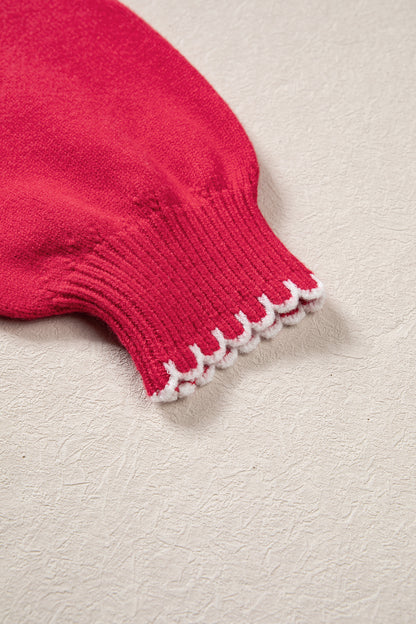Merry and Bright plaid ribbon Christmas tree knit sweater