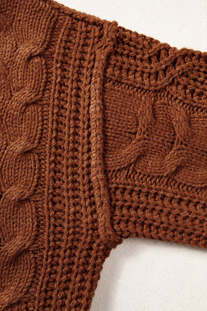 Rustic Charm chocolate brown cable knit sweater