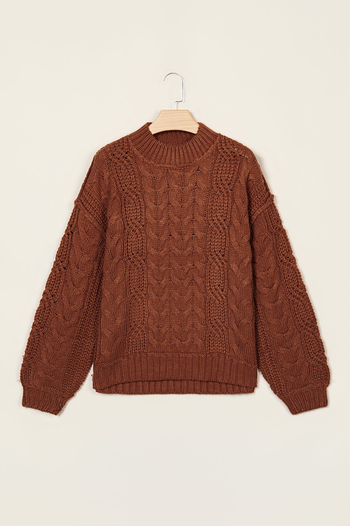 Rustic Charm chocolate brown cable knit sweater