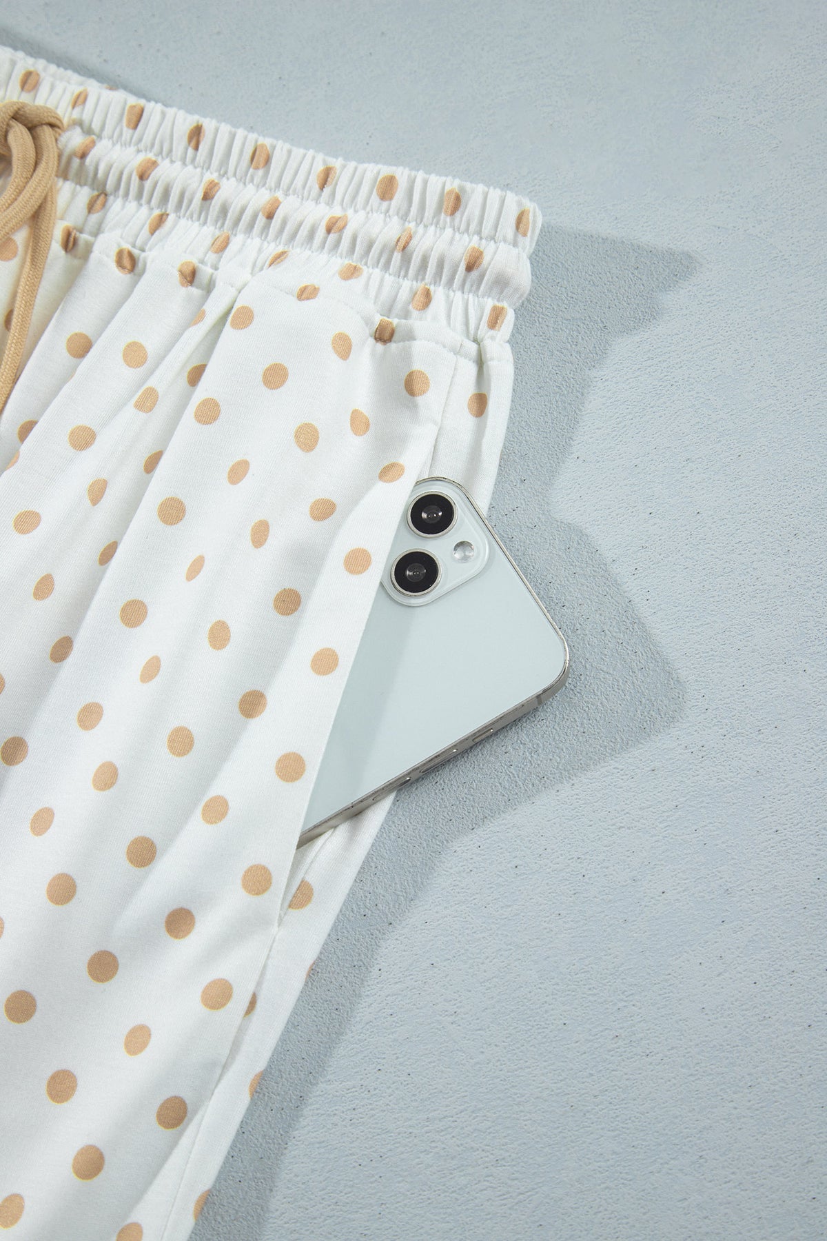 Cozy in Neutrals polka dot two-piece lounge set