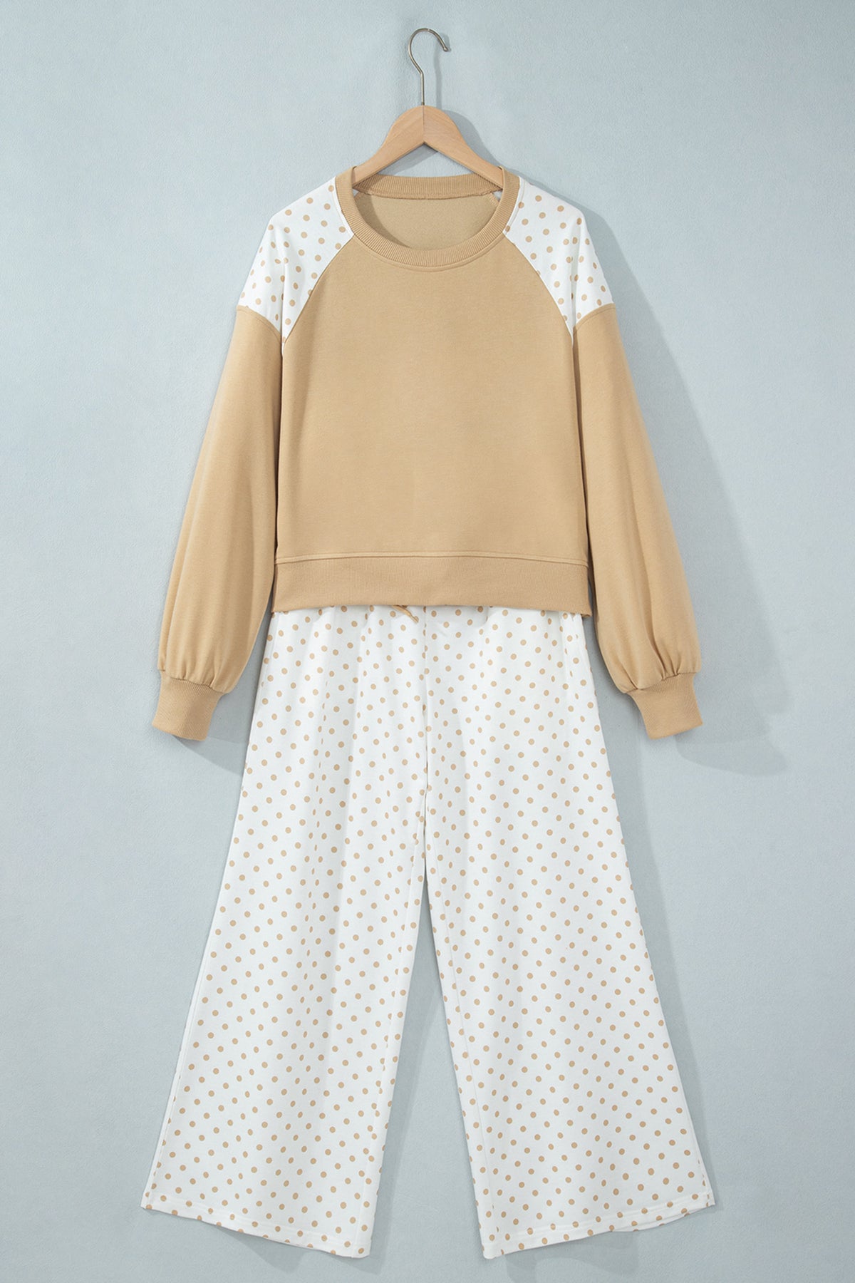 Cozy in Neutrals polka dot two-piece lounge set