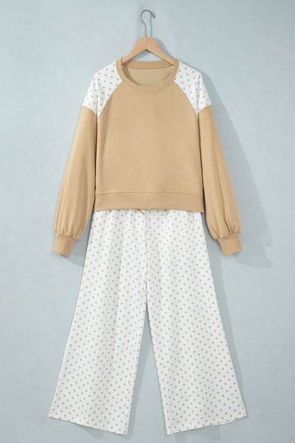 Cozy in Neutrals polka dot two-piece lounge set