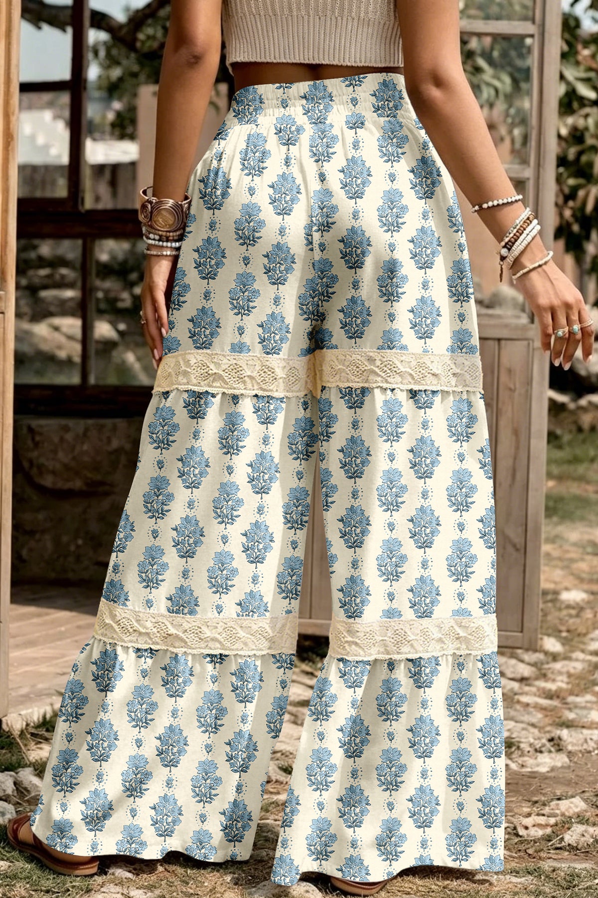 Blue Belle floral lace wide leg pants