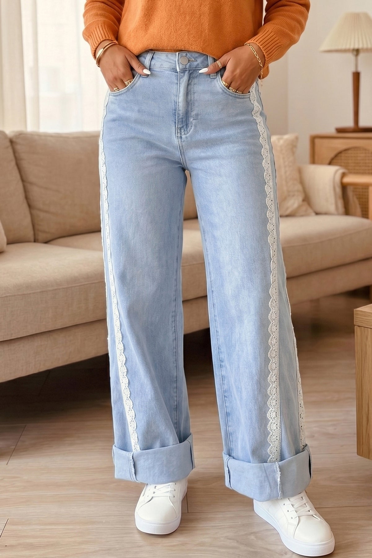 Pretty in Lace wide leg denim jeans