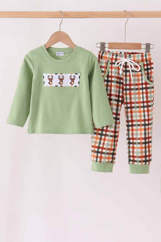 Sage Deer Embroidery Pants Set