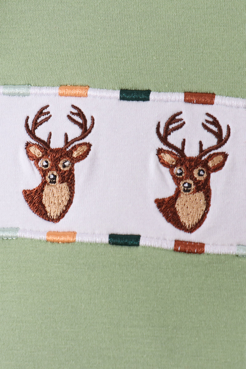 Sage Deer Embroidery Pants Set