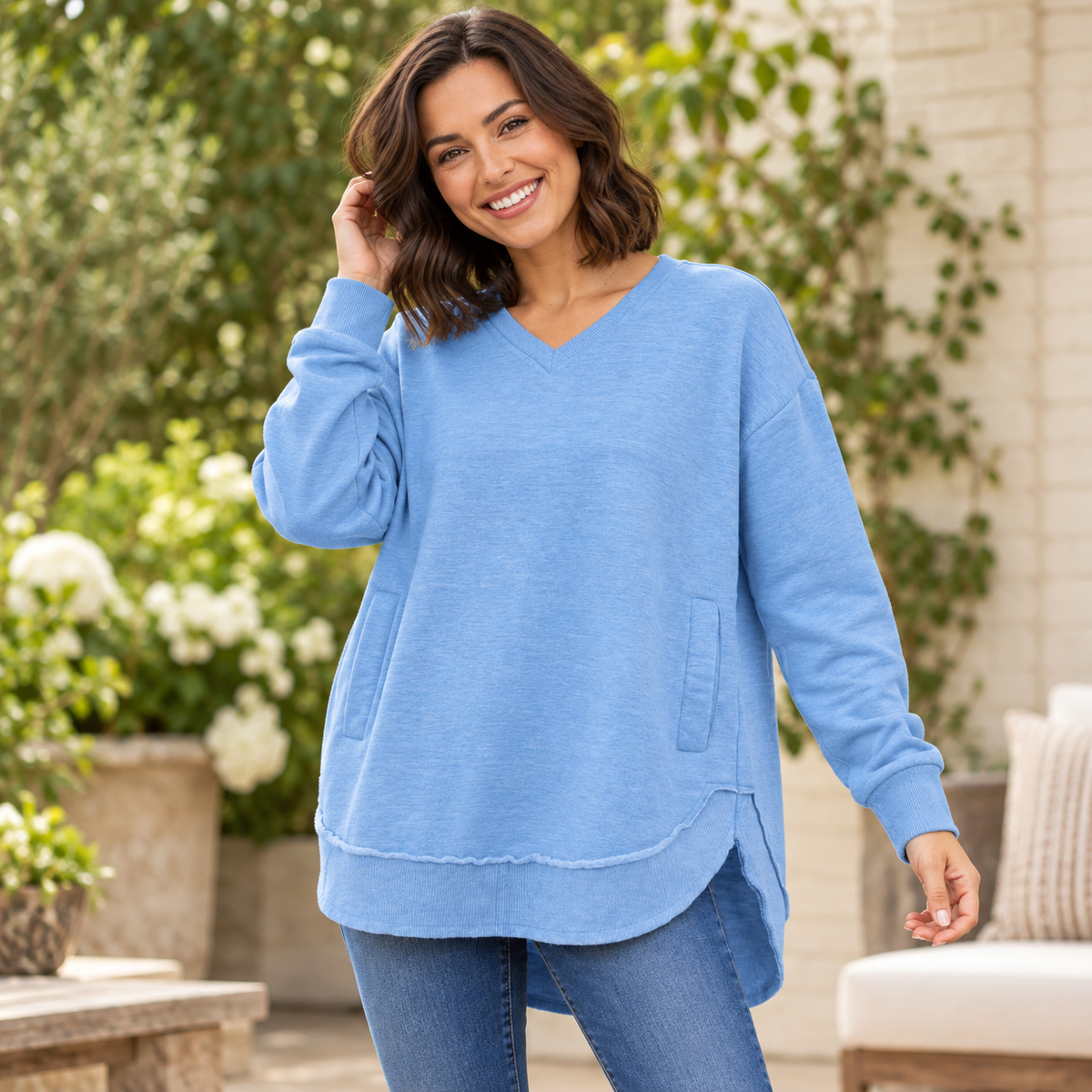 East Hall Melange V-Neck Pocketed Poncho Fleece | Royce Brand
