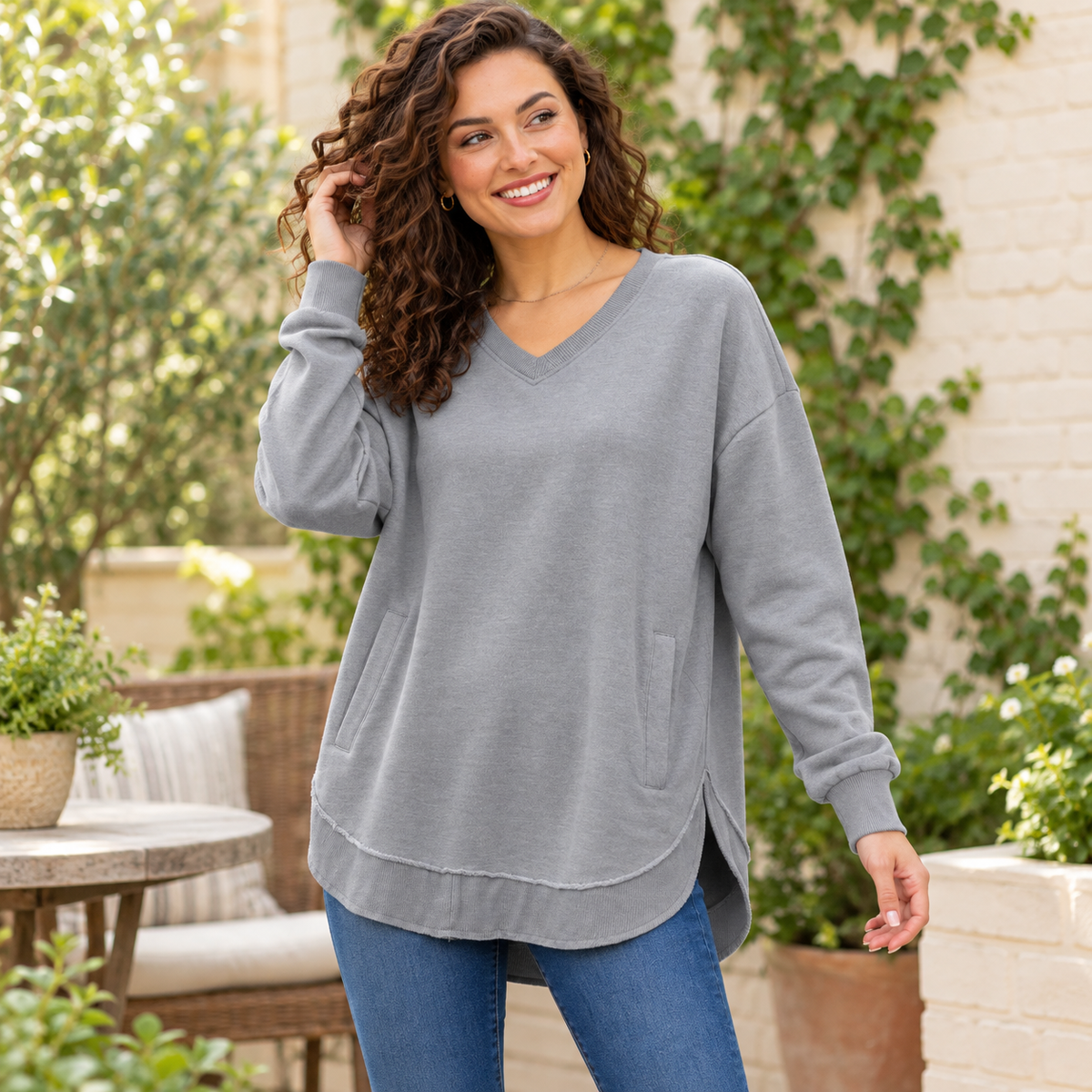 East Hall Melange V-Neck Pocketed Poncho Fleece | Royce Brand