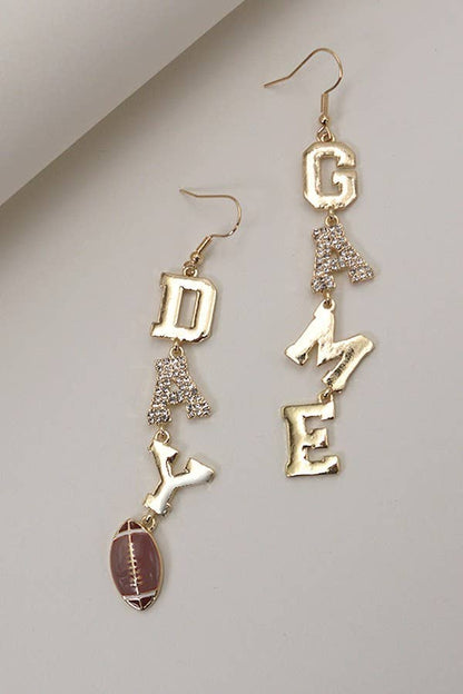 Game Day Football Rhinestone Gold Drop Earrings