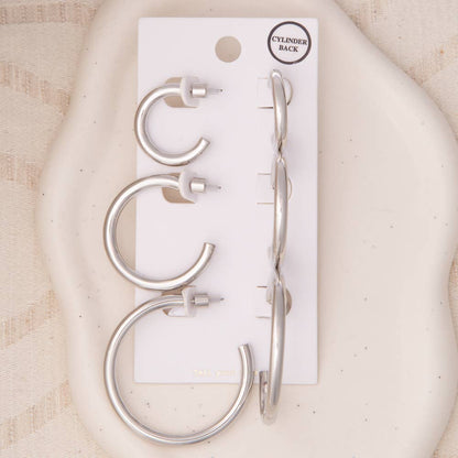 3-Pair Push-Back Hoop Earring Set
