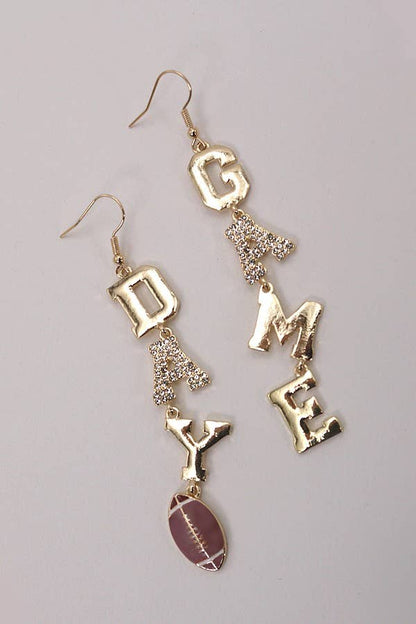 Game Day Football Rhinestone Gold Drop Earrings