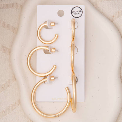 3-Pair Push-Back Hoop Earring Set