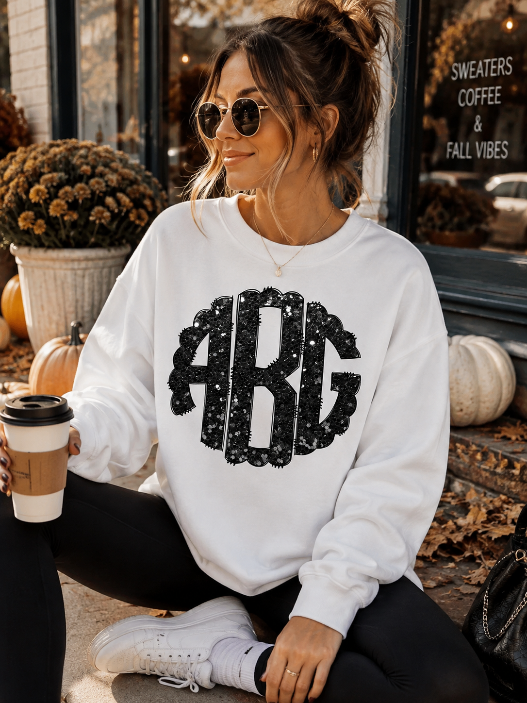 Faux Black Sequins Monogram