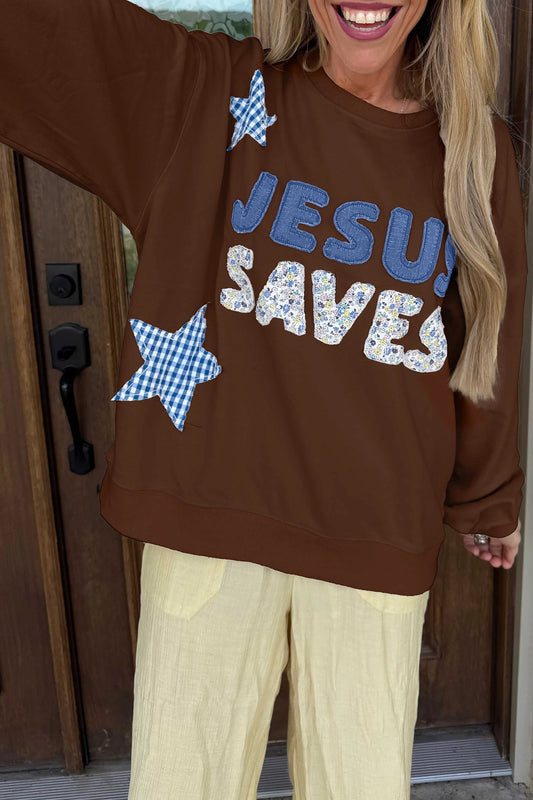 Faithfully Yours Jesus Saves Patchwork Sweatshirt | Classy Crafts