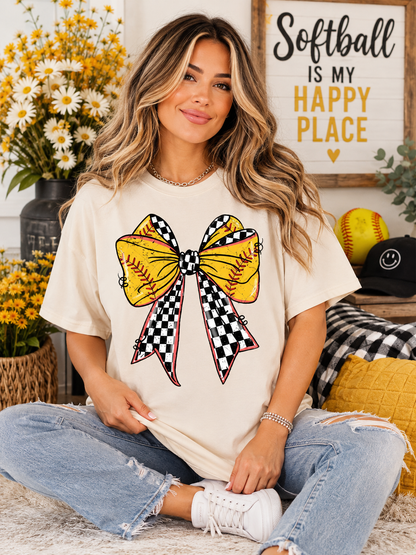 Checkered Softball Bow