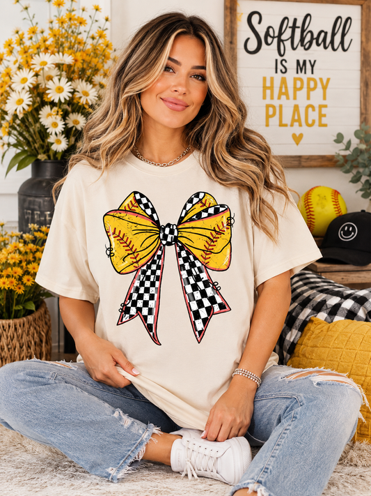 Checkered Softball Bow