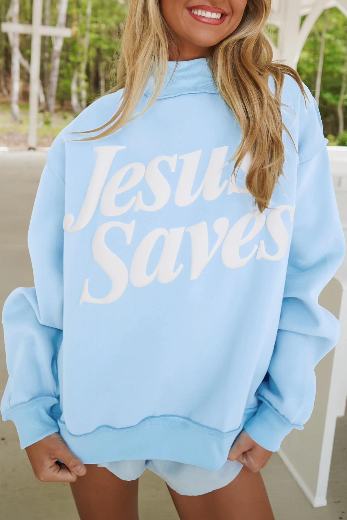Saved by Grace Jesus Saves Oversized Sweatshirt