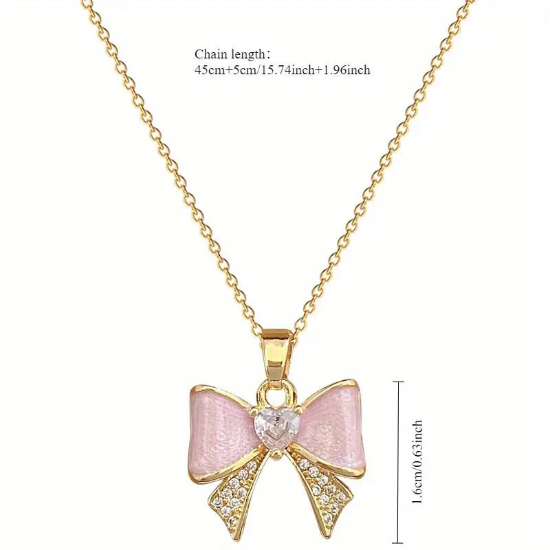Pink Bow Pendant Necklace