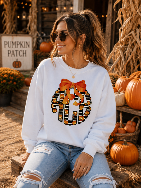 Halloween Pumpkin Stripes Monogram