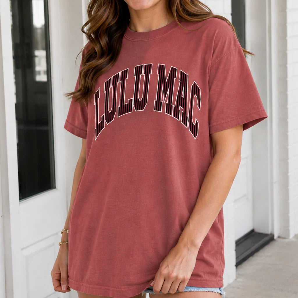 Striped Comfort Colors Tee - Brick/Black