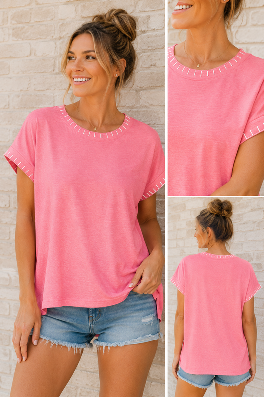 Bright Days Stitch Detail Top | Zenana