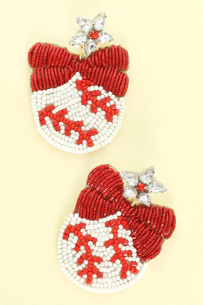Gameday Bead Embellished Ribboned Baseball Dangle Earrings