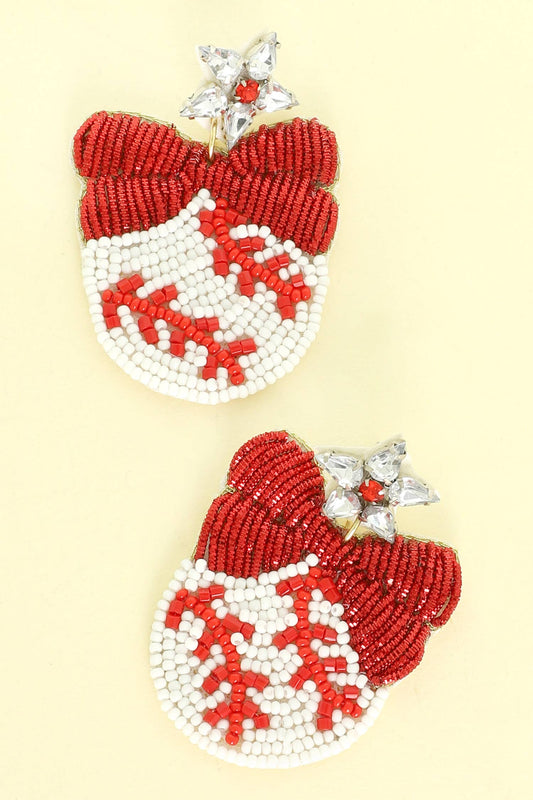 Gameday Bead Embellished Ribboned Baseball Dangle Earrings