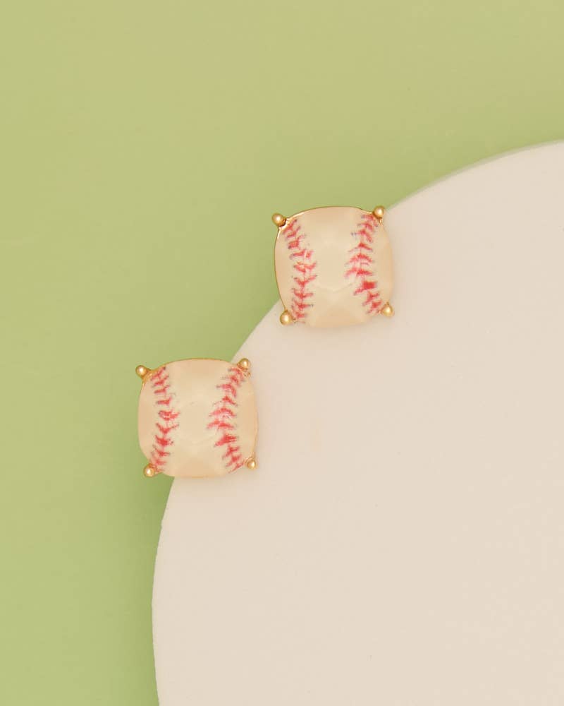 Gameday Cushion Cut Softball Post Stud Earrings