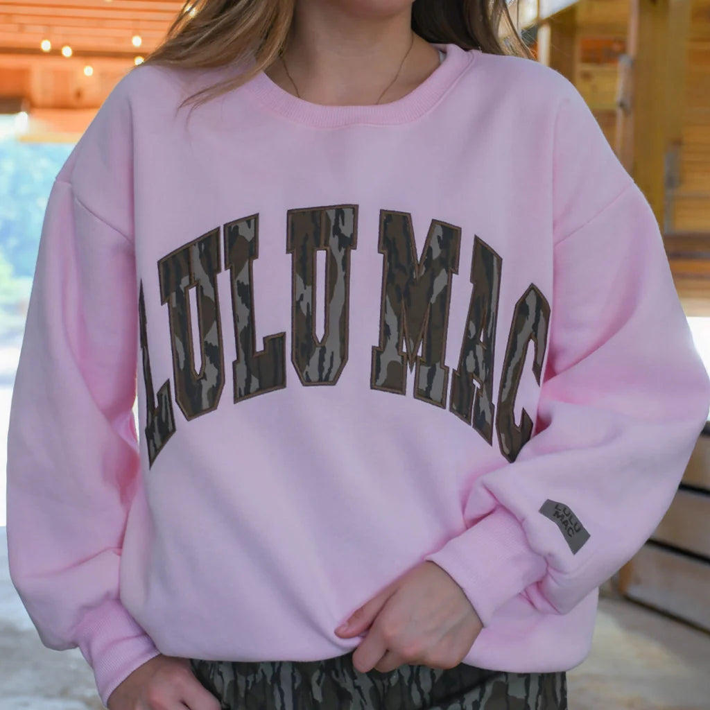 Lulu Mac Mossy Oak camo embroidered applique sweatshirt