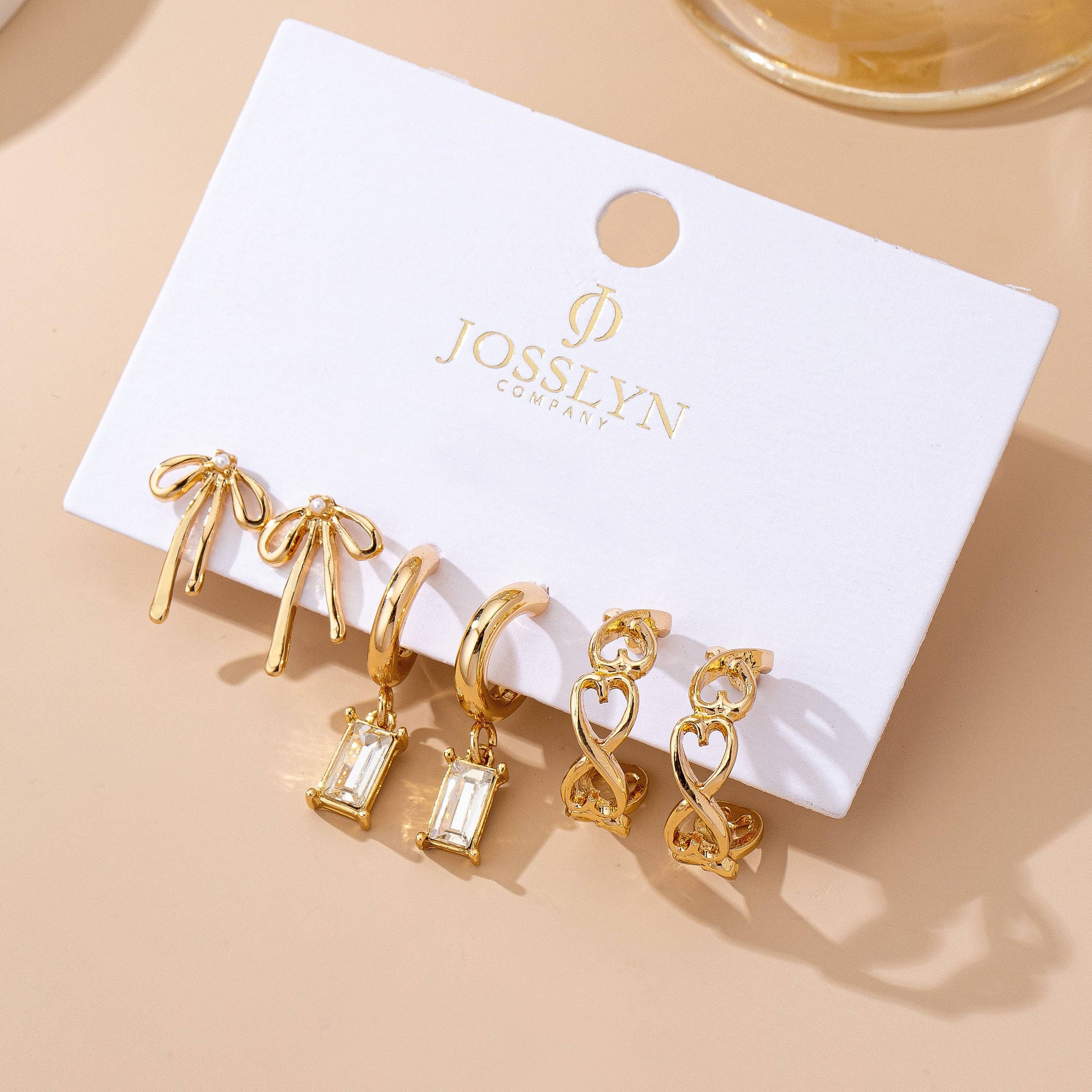 Baguette Stone Hoop, Bow Trio Earring Set
