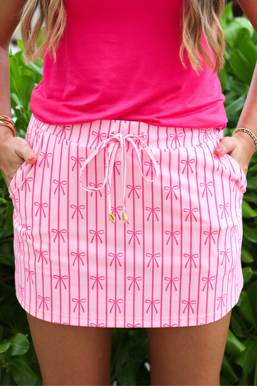 Bow Stripes Skort: Pink / Large