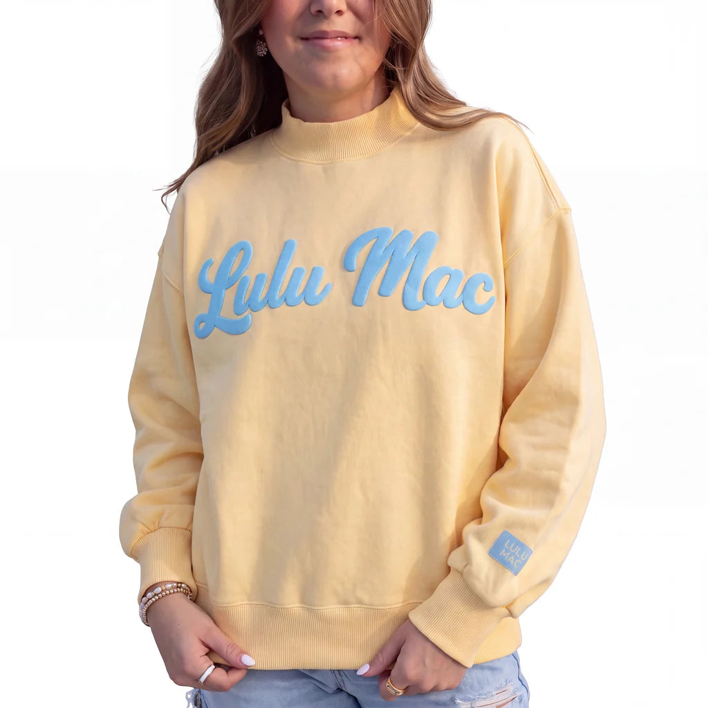 Script Mockneck Sweatshirt - Butter/Light Blue