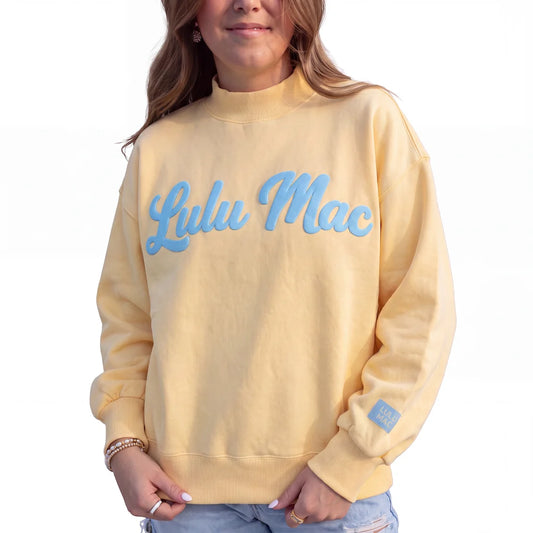 Script Mockneck Sweatshirt - Butter/Light Blue