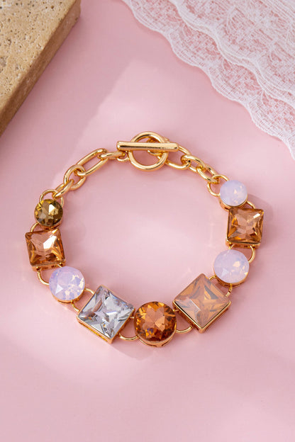 Pastel Multi-Crystal Gold Link Toggle Bracelet